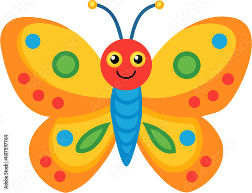 Colorful Cartoon Butterfly Vector Illustration on White Background
