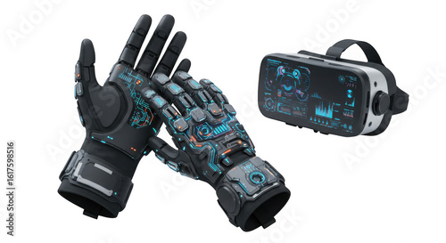 Futuristic VR Gloves and Headset PNG Bundle for Immersive Gaming Experiences PNG