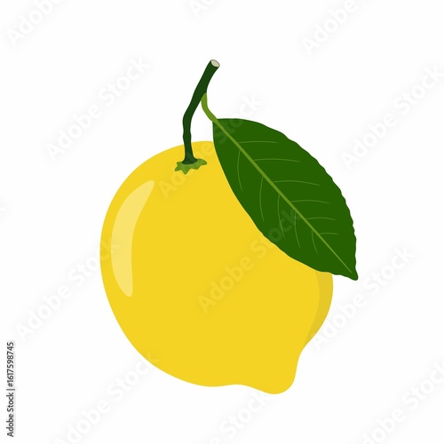 Minimalist Illustration of a Lemon with Leaf