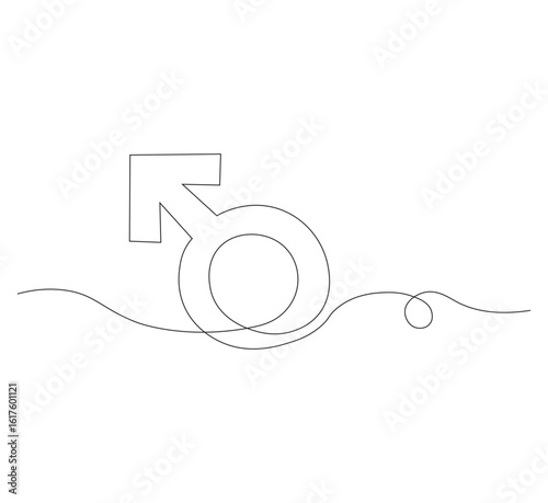Vector continuous line drawing of male gender icon. One line male gender icon vector background. Male gender. white background