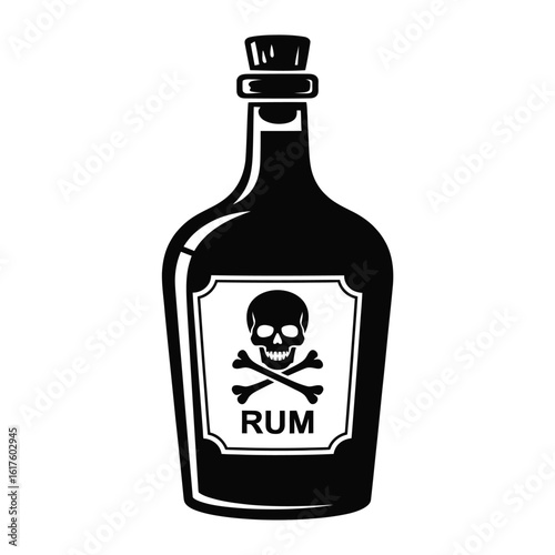 Black and White Rum Bottle with Skull and Crossbones Label