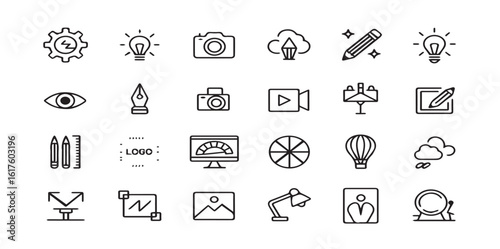 25 Camera Settings and Photography Icons – Professional Vector Symbols for Photo Editing, Exposure, Focus & ISO Tools

