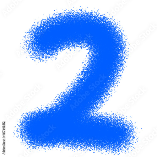 Bright Blue Neon Number 2 Illustration with Soft Airbrush Blur Effect – Handwritten Digital Art for Educational and Decorative Typography Design

