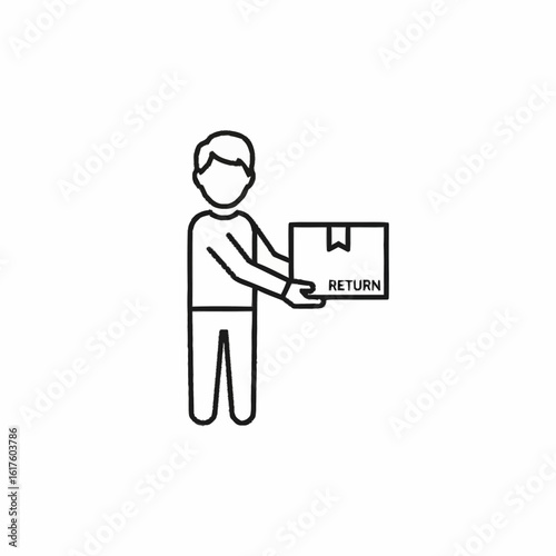 Simple Line Drawing Delivery Man Holding a Return Box