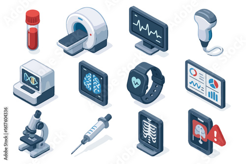 Genetic sensor vector needle vial icons biopsy advanced diagnostics probe scanner icon