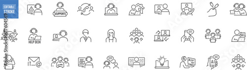 Digital Work and Online Office Icon Set – Laptop, Video Call, Chat, Group Meeting, Screen Share, Webinar, Team Conference, Remote Office, Business Tech, Online Class, Tech Icon

