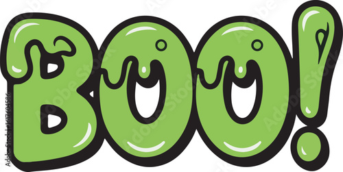 Boo Text Vector Illustration with Green Slime on Transparent Background Design Element