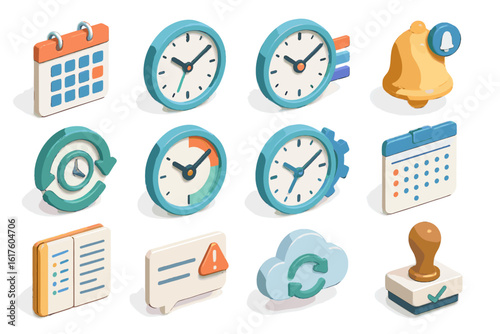 Stamp syncing daily alert reminder notification icon ai scheduling notebook vector session