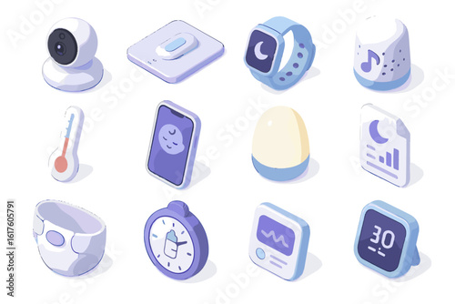 Vector lullaby baby sensor speaker monitor motion icon tracker light diaper tracking