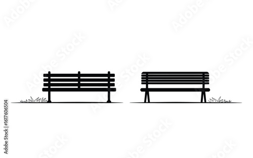 Two Park Benches Silhouette