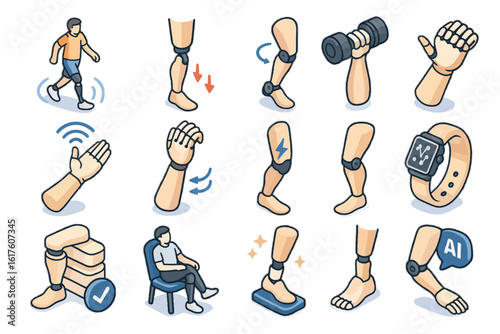 Durability ai smart prevention vector injury efficiency prosthetic enhanced icon customizable assistance