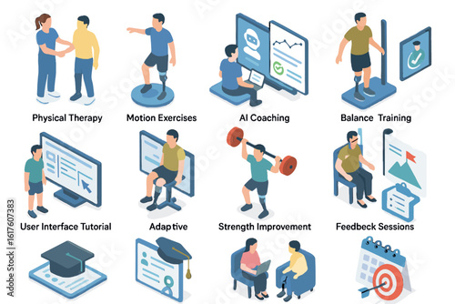 Balance motion prosthetic conditioning smart training icon progress exercises tutorial ai learning