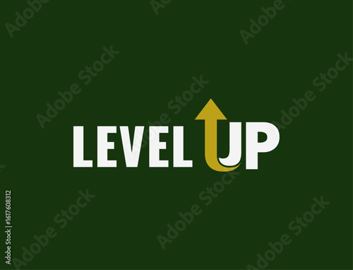 Level Up Text Logo with Gold Curved Arrow