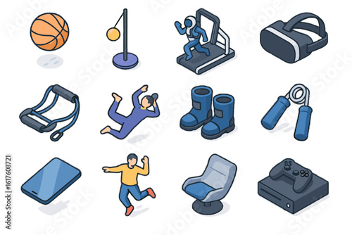 Hand activity floating gravity magnetic virtual space icon tablet vector headset zero