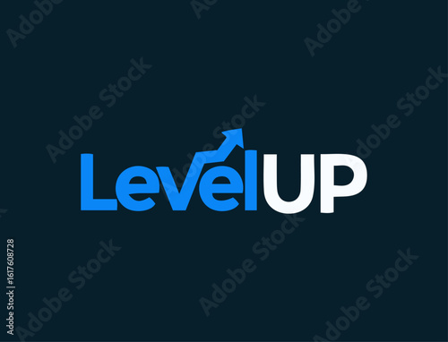  Level Up Logo with Blue Curved Arrow