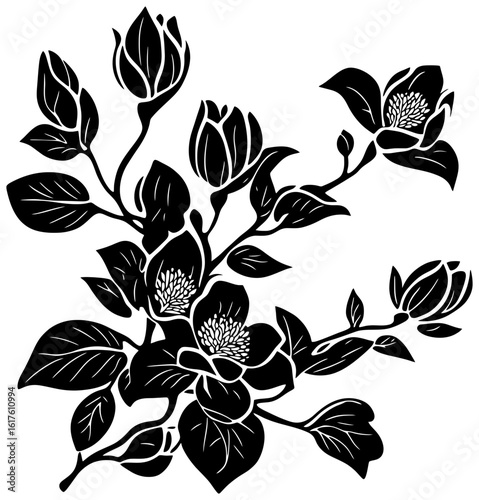 Silhouette of magnolia flower corner borderq