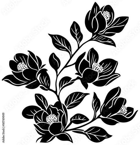 Silhouette of magnolia flower corner borderq
