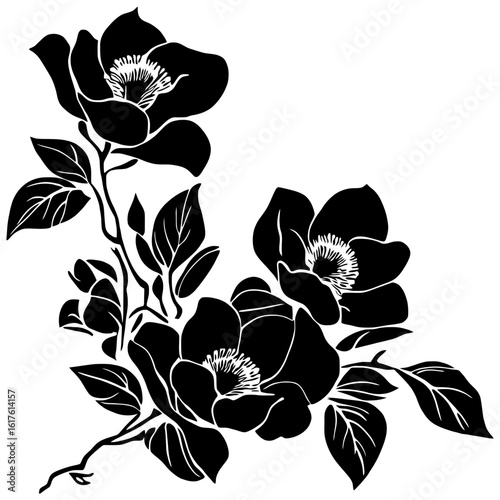 Silhouette of magnolia flower corner borderq