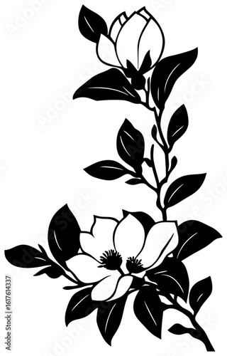 Decorative Corner Frame with magnolia Flower Silhouette