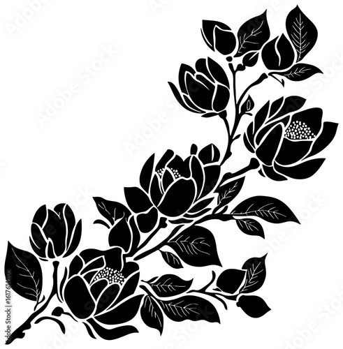 Decorative Corner Frame with magnolia Flower Silhouette
