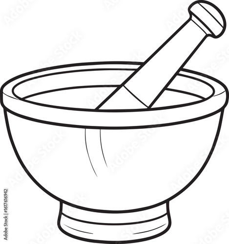 Mortar and Wooden Pestle Silhouette in Black | Kitchen Tool Illustration