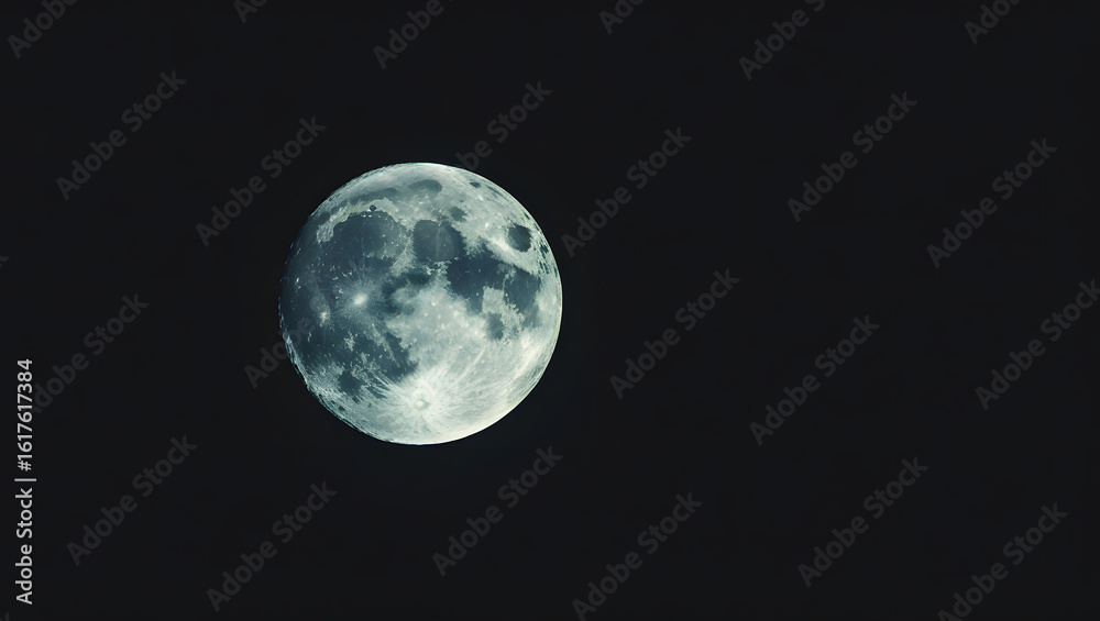 Obraz premium Full moon shining bright in the dark night sky over blue space