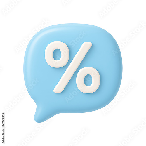 Percentage sign in blue speech bubble 3d icon isolated on transparent background