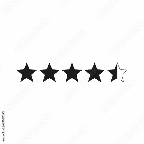 A graphic icon representing a 4.5 out of 5 star rating with four solid black stars and one half-filled star.