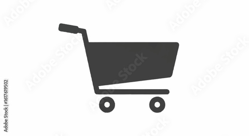 A simple, dark gray icon of a shopping cart with two wheels and a handle, presented on a white background.