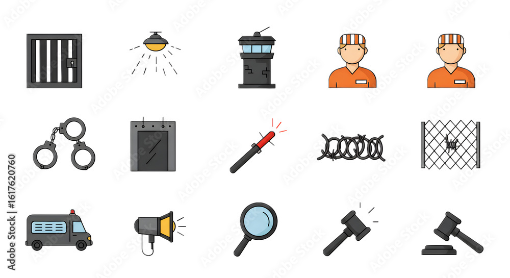 Obraz premium Set of Security and Surveillance Icons in Flat Design for Security Systems
