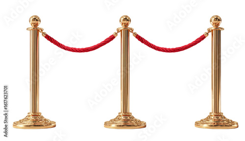 Three gold posts with a red rope barrier