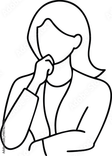 Silhouette design of a thoughtful businesswoman with hand on chin conceptualizing ideas and business strategies
