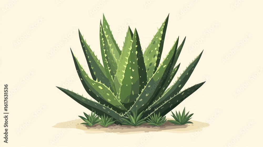 Fototapeta premium Illustration of Aloe Vera plant, natural desert succulent, for educational or botanical use