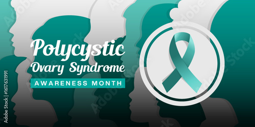 September is Polycystic Ovarian Syndrome Awareness Month. Women and ribbon. Suitable for posters, banners and social media. White background.