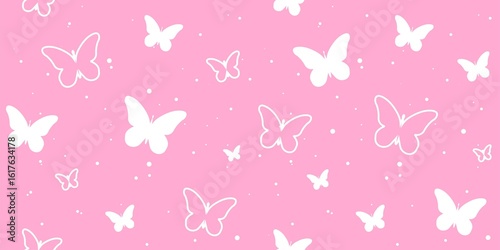 modern butterfly, seamless pattern. butterfly silhouette, simple, repet background. cute, pink drawing for a girl. for print, paper, postcards. art cute illustration.