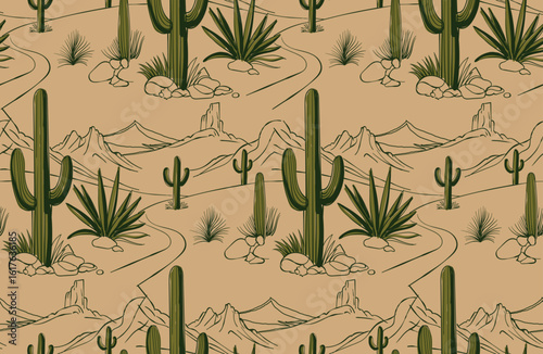 Cactus seamless pattern design. dessert print for fashion and clothing. fashion graphic design or poster design. natural desert hand drawing sketch.