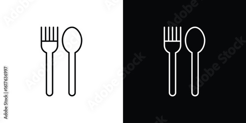 Spoon and Fork icon design. Thin graphic elements vector illustration