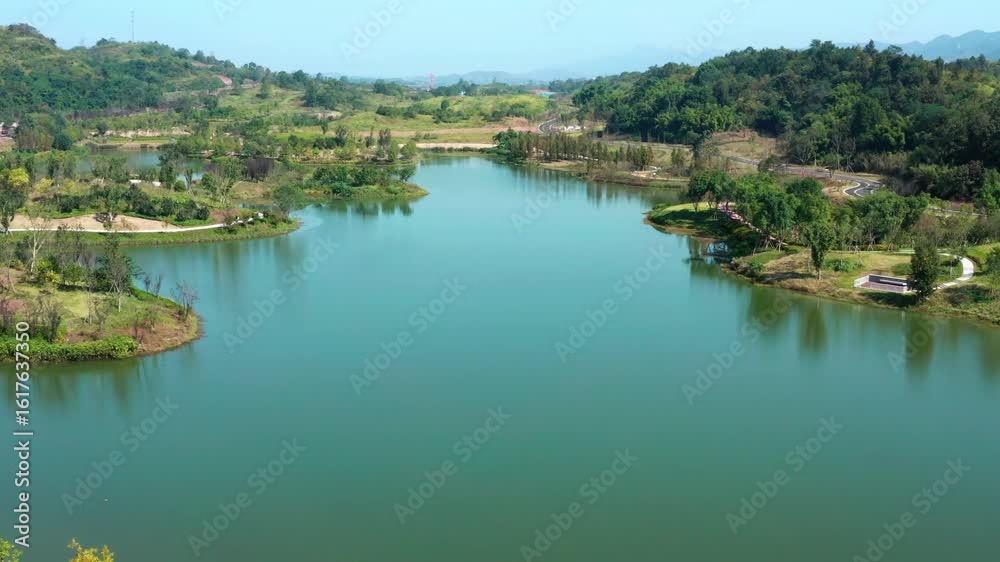 Beautiful Ecological Wetland Park with Lake Scenery 4K Aerial View Beautiful Ecological Wetland Park with Lake Scenery 4K Aerial View