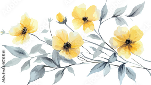 Happy cartoon sunflower with blushing cheeks and hearts floating around