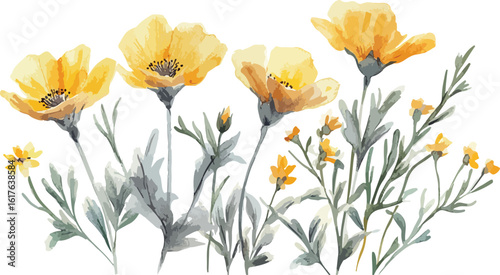 Cute cartoon sunflower with blushing cheeks and small pink hearts floating around