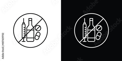 No drugs or alcohol signs design. Thin graphic elements vector illustration
