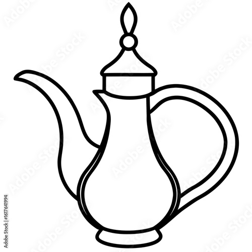 Dallah Coffee Pot Line Art with Elegant Handle 