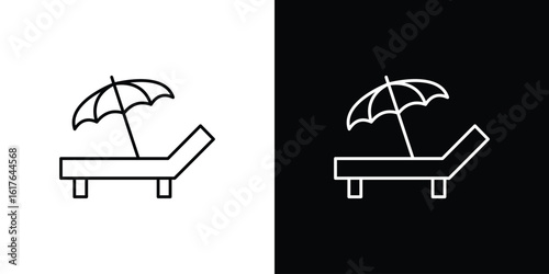 Beach chair with umbrella icon design. Thin graphic elements vector illustration