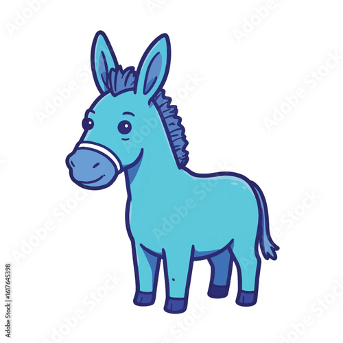 Cheerful blue donkey on a white background, whimsical character design