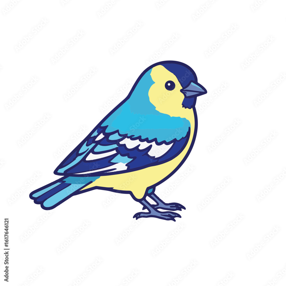 Fototapeta premium Vibrant blue goldfinch standing against a white background, nature's beauty