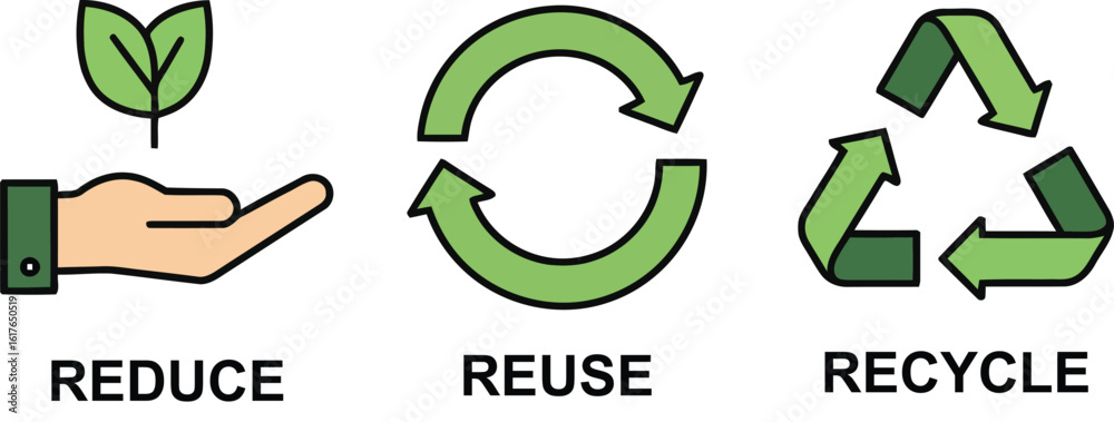 Fototapeta premium Illustration depicts environmental concepts of reducing, reusing, and recycling resources.