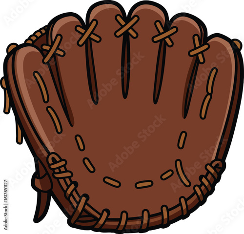Brown leather baseball glove, detailed stitching and design.