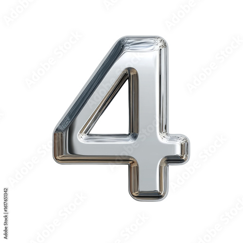3D rendered, metallic silver number four