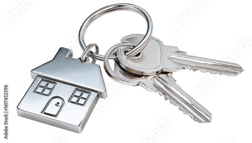 Silver house-shaped keychain with keys