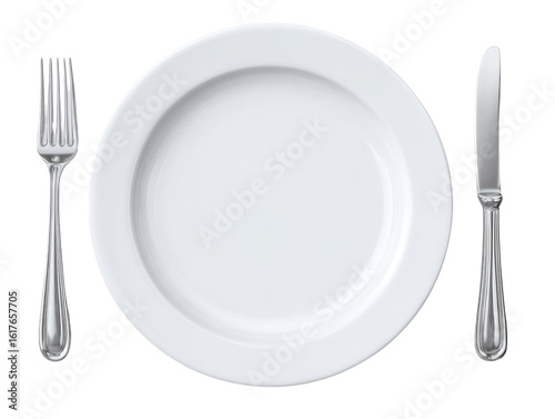 Empty white plate with fork and knife (3)